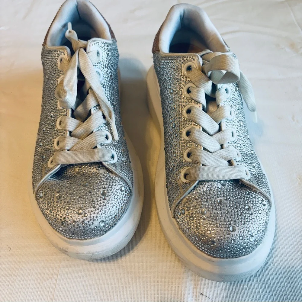 Silver Crystal Embellished Platform Sneakers